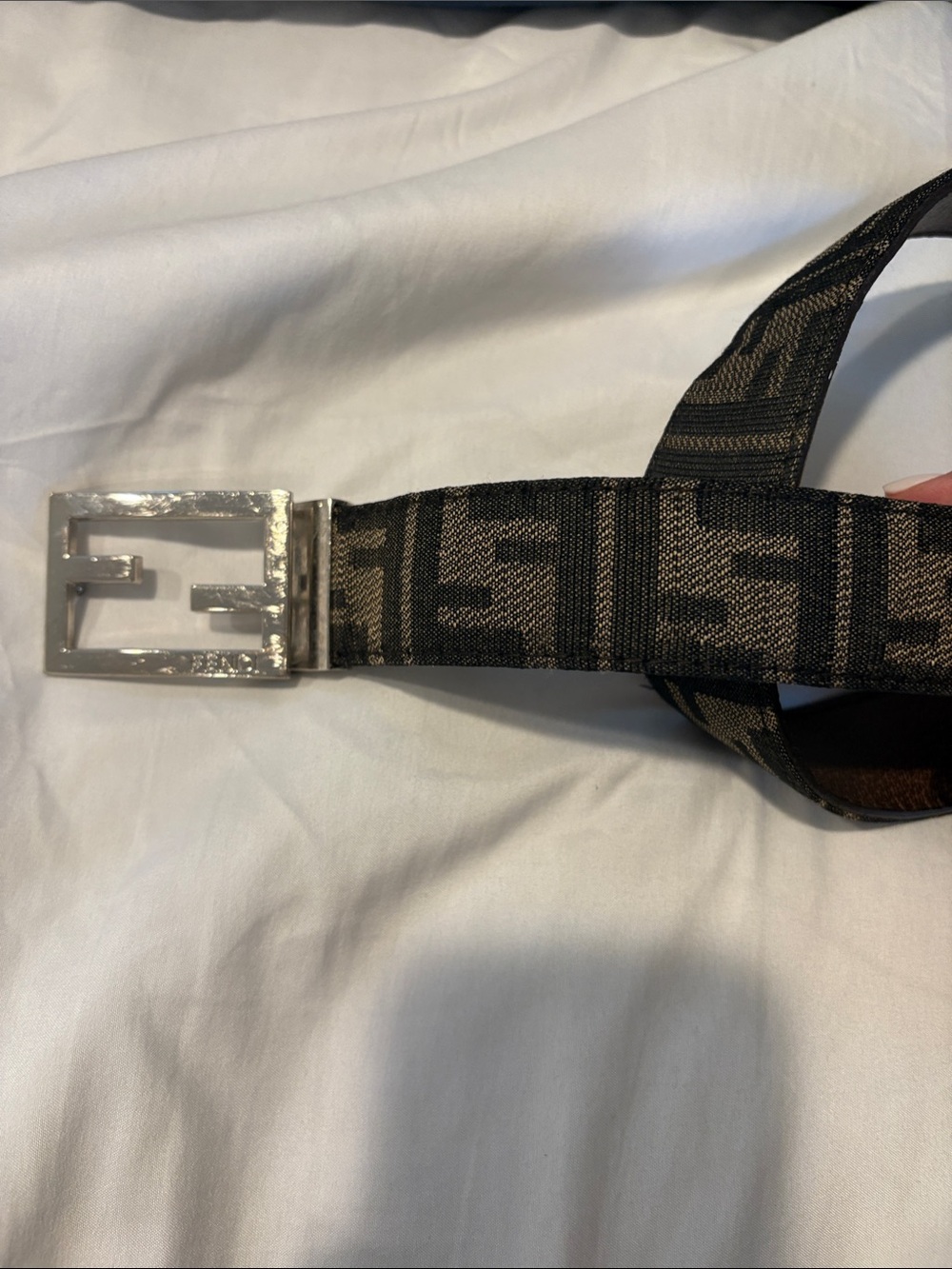 Fendi Black and Brown FF Logo Webbing Belt with Silver F Buckle
